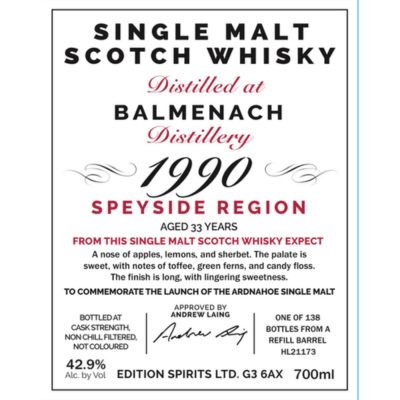 The First Editions Balmenach 1990 33 Anos Refill Barrel 700ml
